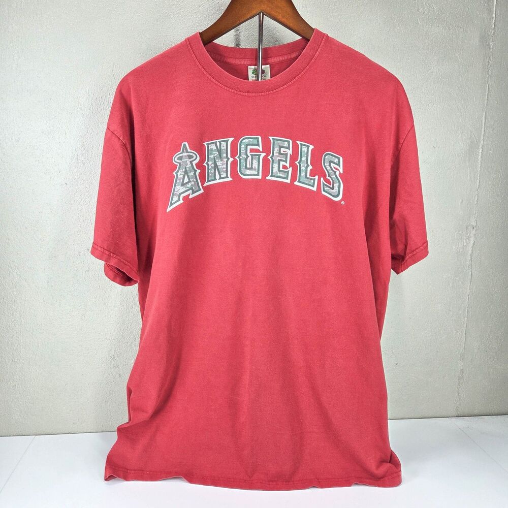 Vintage Y2K LA Angels Mike Trout Camo Fruit of the Loom Shirt Sz XL